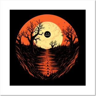 Spooky Halloween - Haunted Forest Shirt - Eerie Art Clothing - "Jack on the Moon" Posters and Art